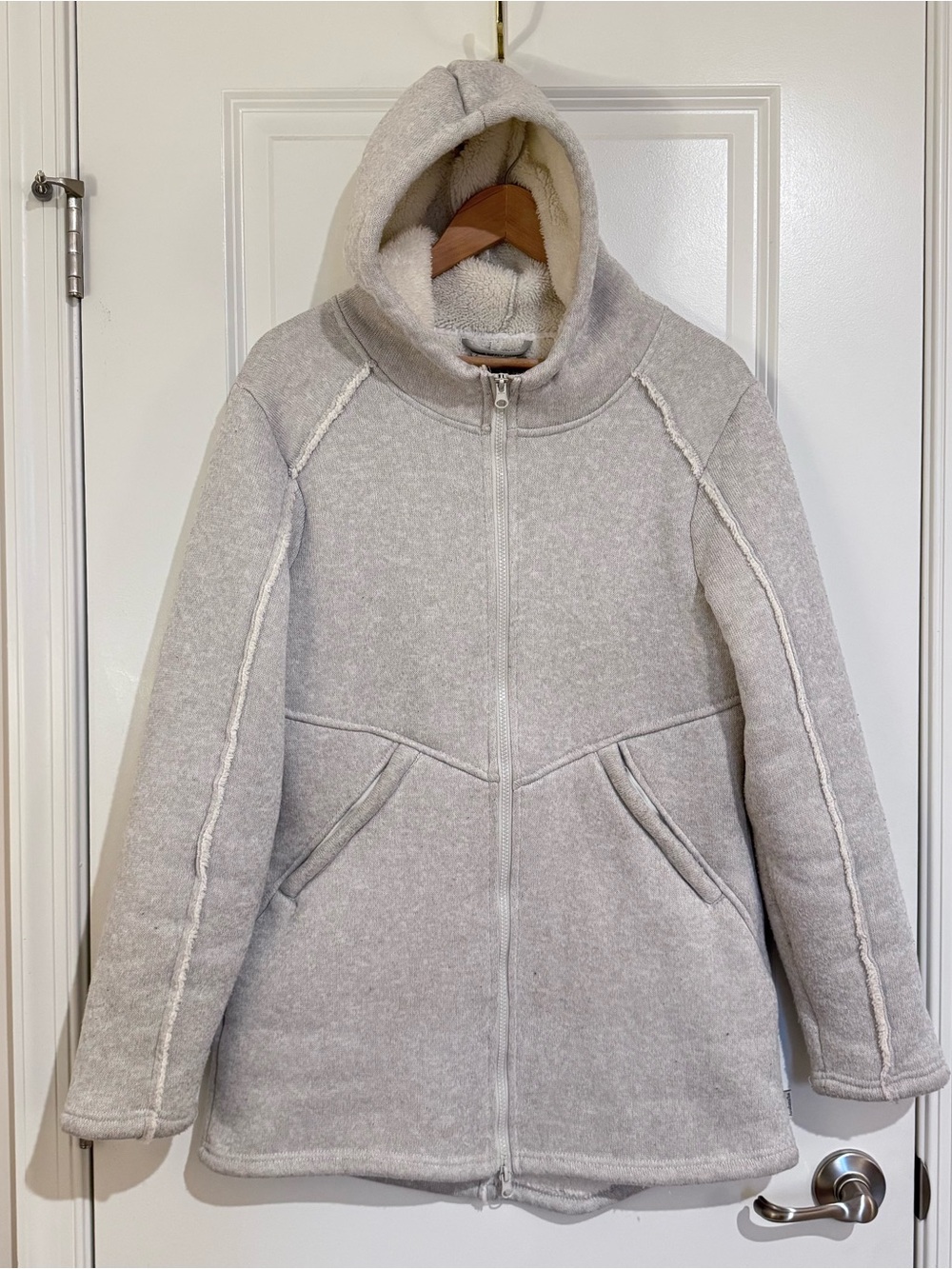 Avalanche Womens Full Zip Jacket Heathered Gray Sherpa Fleece Lined Hooded Sz Lg